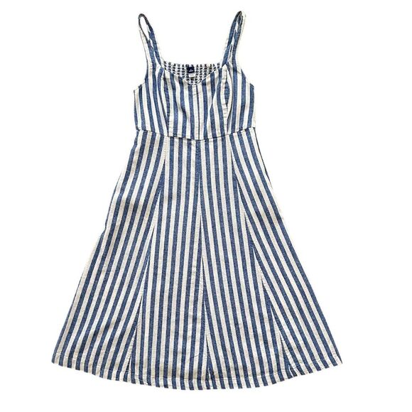 Old Navy Women's Petite Fit & Flare Midi Dress Blue Striped Size M - Picture 5 of 11